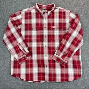 Carhartt Button Up Longsleeve Shirt Mens 2XL Red Gray Plaid Relaxed Fit
